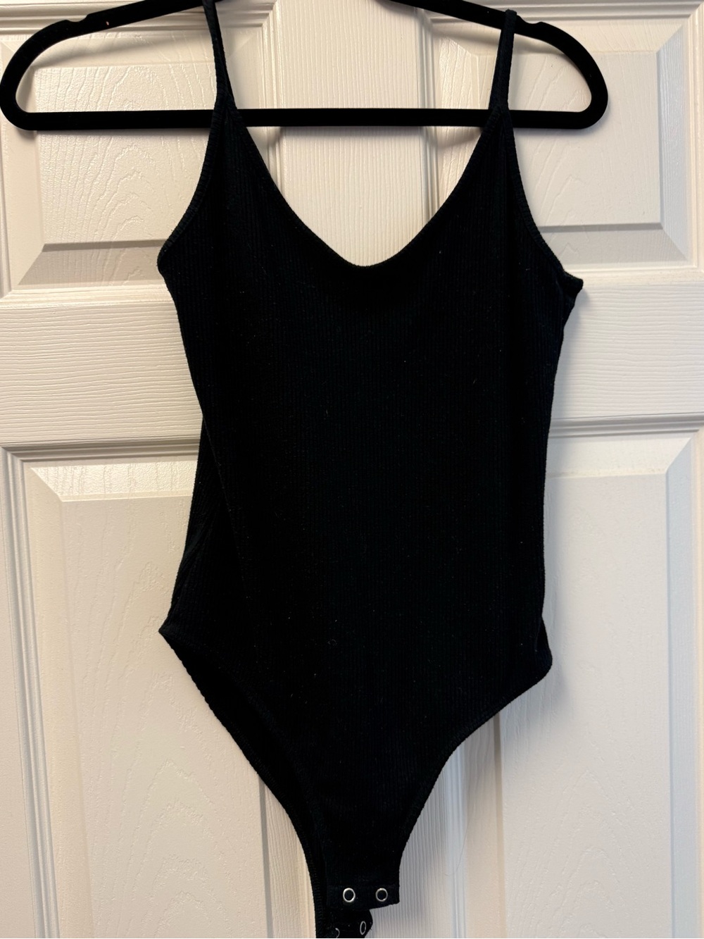 American Eagle Outfitters Black Ribbed Spaghetti-Strap Bodysuit